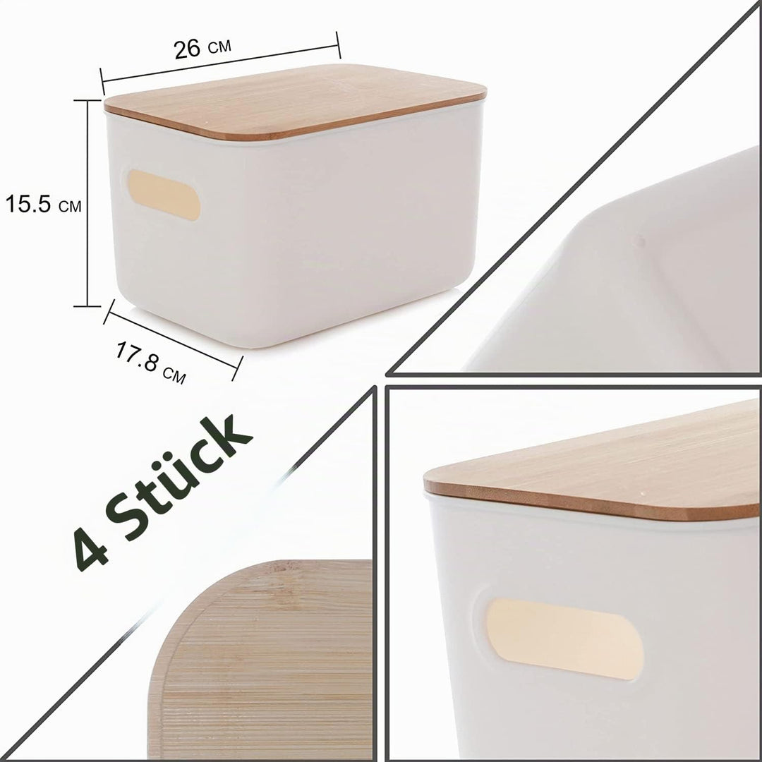 Kerhouze 4 PCS Aufbewahrungsbox mit Bambus Deckel Aufbewahrungsboxen Kunststoff Stapelbare Kleine Au