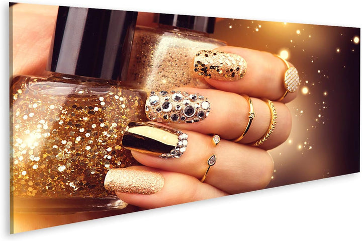 islandburner Bild auf Leinwand Goldene Maniküre Nagellack Accessoires Bilder Wandbilder Poster Leinw