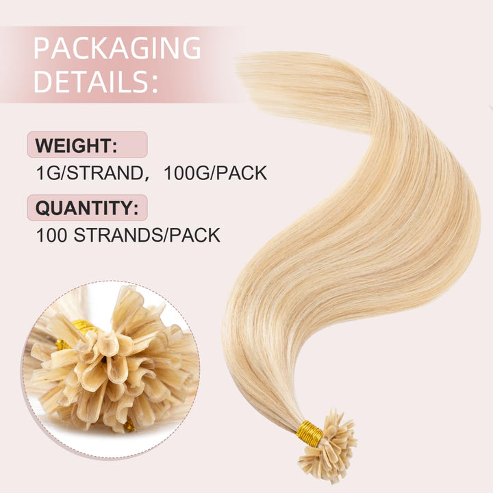 Silk-co Bonding Extensions Echthaar 1g Haarteile Echthaar 100 Stück U-Tip Hair Extensions Weich Glat