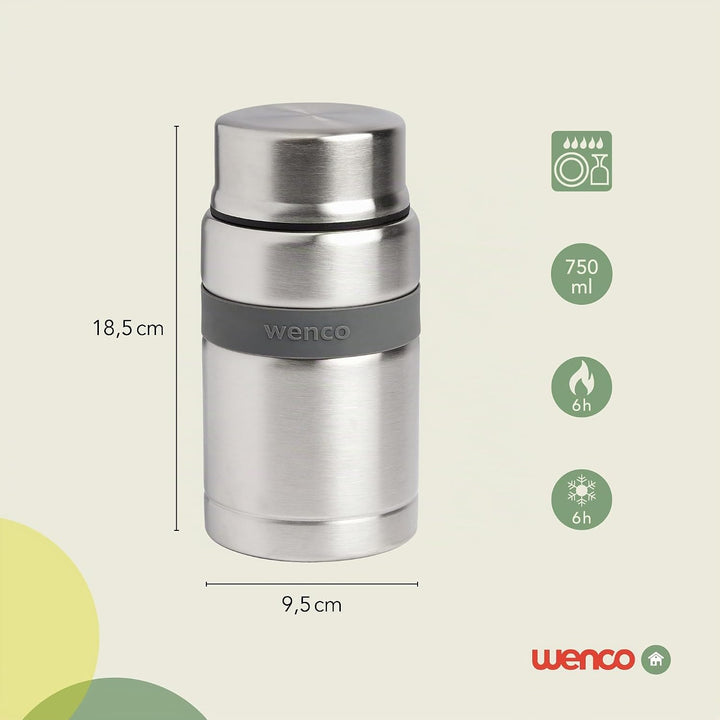 wenco Edelstahl Lunchpot 750 ml mit Löffel, Thermobehälter für Essen – Ideale Warmhaltebox für Kinde
