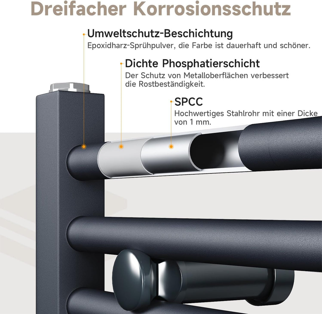 Badheizkörper Elektrisch Anthrazit 1150x600 mm Gebogen Handtuchwärmer Handtuchheizkörper Elektrisch