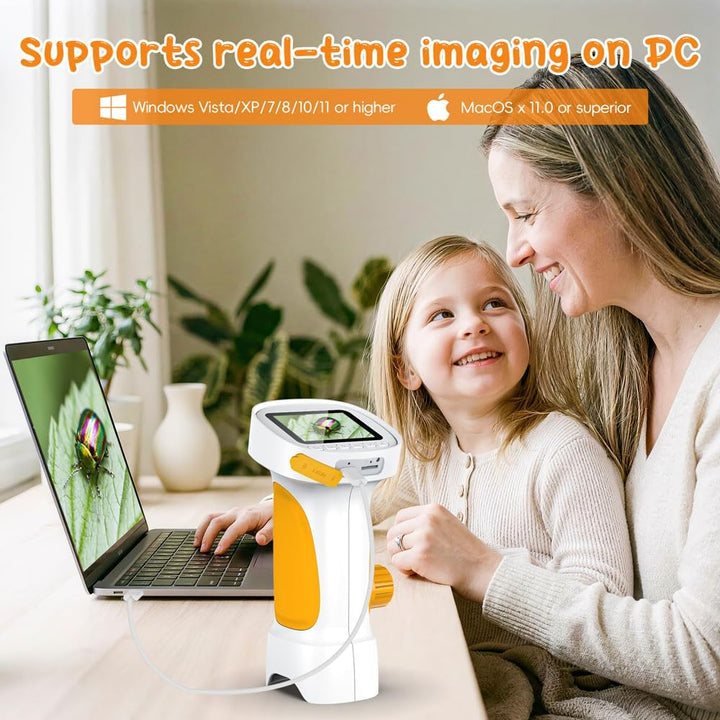 Mikroskop für Kinder, Temodu 2.4" Bildschirm, 1000X USB Tragbares Taschenmikroskop, Wiederaufladbare