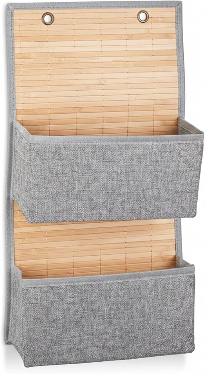 Relaxdays Hängeaufbewahrung Bad und Flur, 2 Fächer Türgarderobe 62 x 33 x 12 cm H x B x T, Bambus un