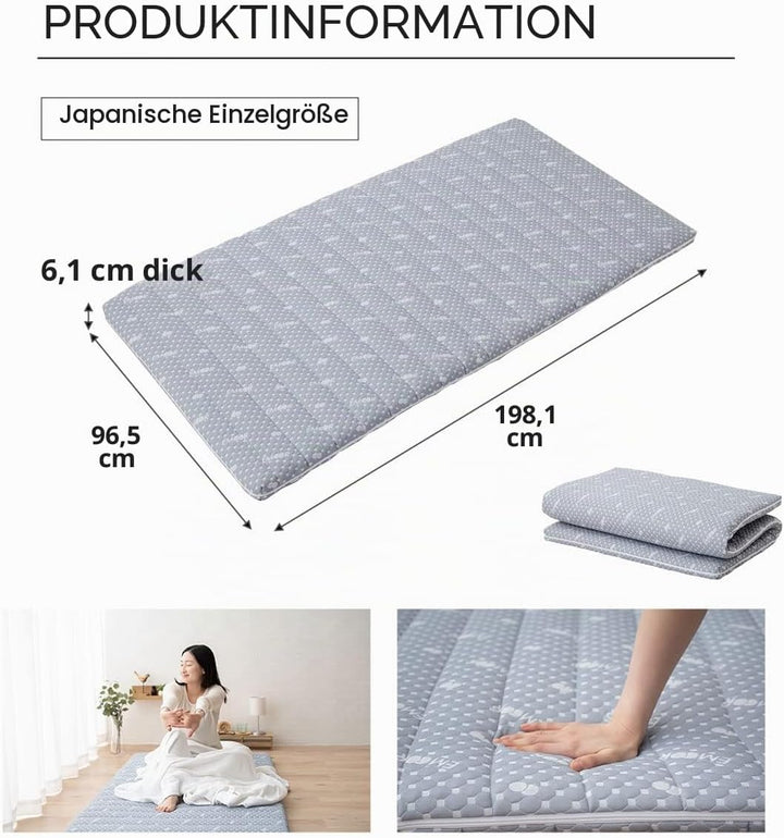 EMOOR Faltbare Hybrid-Futon-Matratze, Hoch-Resilien-Urethan, 150 N (Mittelfest), Mit Waschbarem, Gep