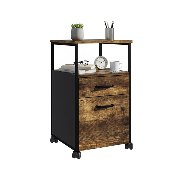 Relaxdays Rollcontainer, 2 Schubladen, Hängeregister, Industrial-Design, HBT: 66,5x42x44 cm, Aktensc
