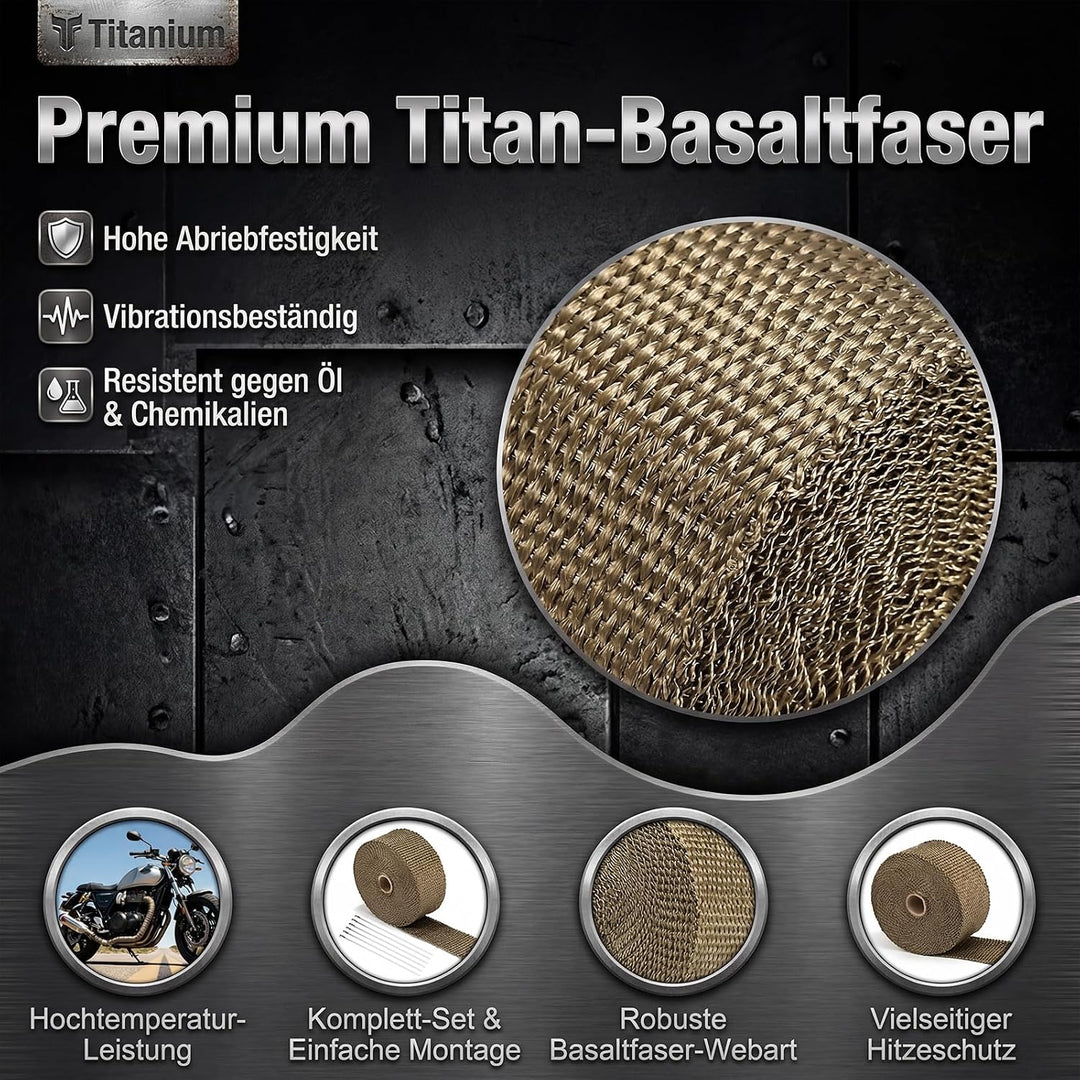LIHAO Hitzeschutzband 15M Basaltfaser Auspuffband mit Kabelbinder für Fächerkrümmer Thermoband Krümm