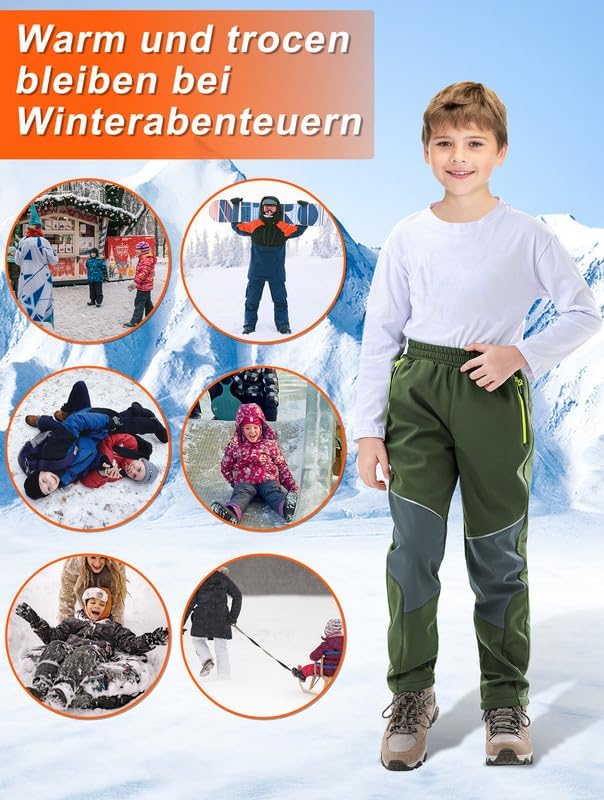 Zzkouine Kinder Softshellhose Schneehose Skihose Warme Hosen Jungen Mädchen Winterhose Outdoorhose W