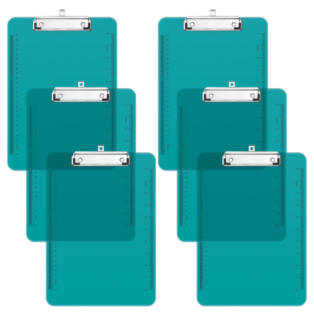 Piasoenc 6 Pack Plastic Clipboards,Translucent Clip Board with Low Profile, Purple Clipboard with Ru