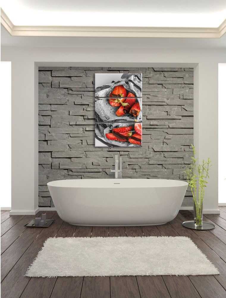 Pixxprint leckere Crepes mit Erdbeeren und Schokoglasur schwarz/weiss 3-Teiler Leinwandbild 120x80 B