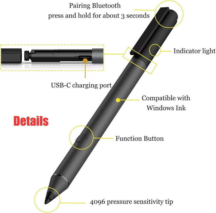 Tilt Pen für HP Tilt Pen (2MY21AA) Digitaler Eingabestift, 2 programmierbare Tasten, Bluetooth, aufl