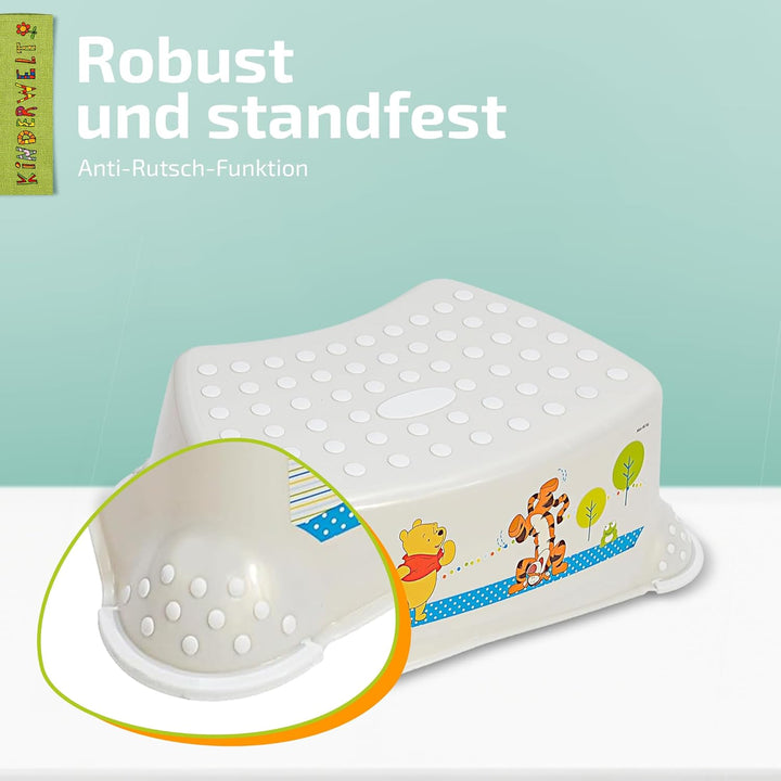 KiNDERWELT Premium Tritthocker für Kinder und Babys, Winnie Puuh Design in Perlweiss, Tritthocker St