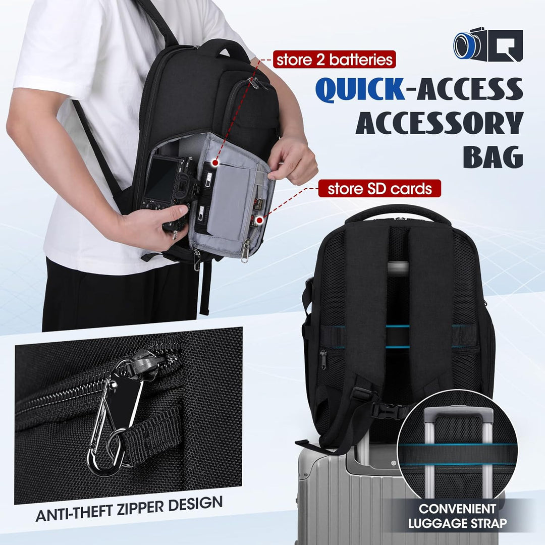RAINSMORE Fotorucksack Kamerarucksack Gross mit 15,6 Zoll Laptopfach Leicht Kamera Rucksack DSLR SLR