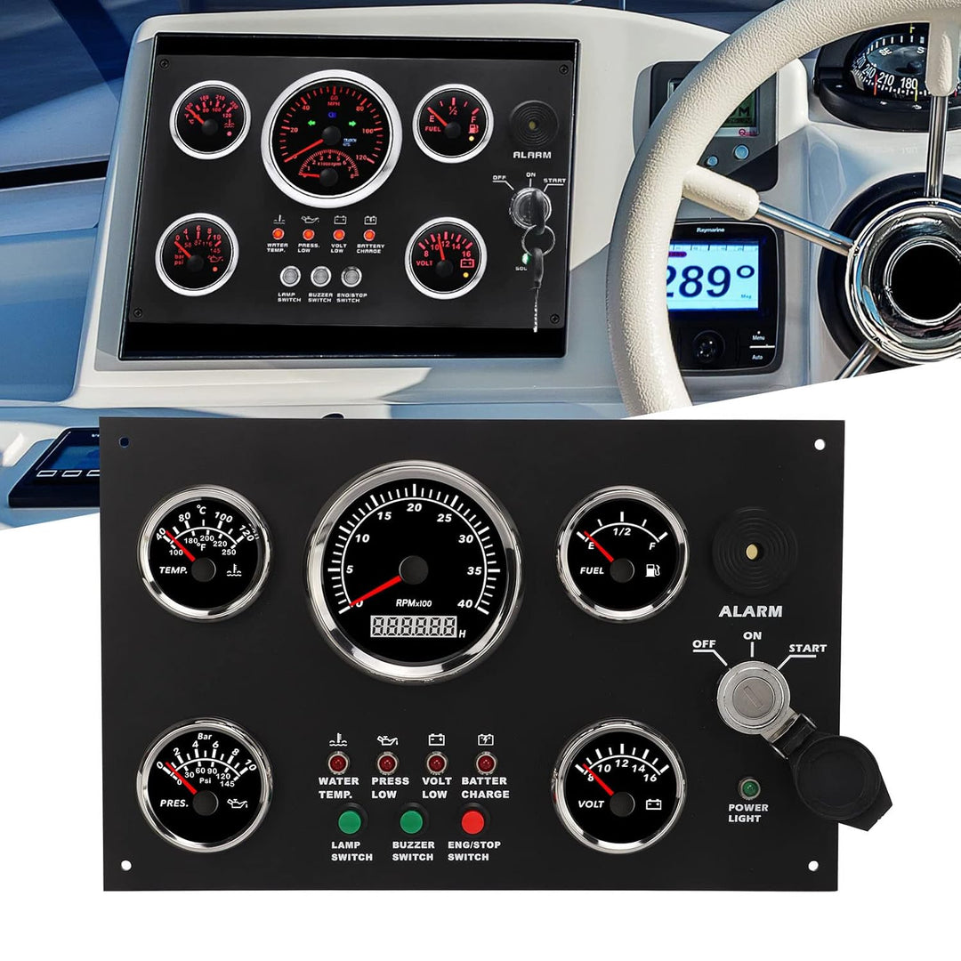 Aramox Marine-Instrumententafel, Boots-Instrumententafel Tachometer Kraftstoffstand Wassertemperatur