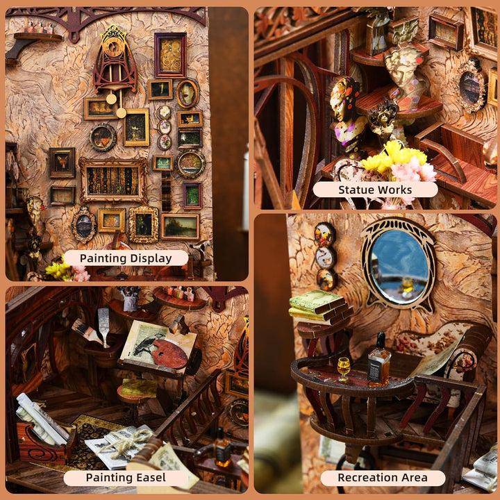 MiniCity DIY Book Nook Kit, DIY Puppenhäuser Miniatur Haus Kit mit Staubschutzhülle und LED-Licht, 3
