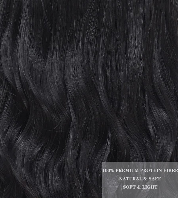 PORSMEER Lange Wellig Perücken Schwarz, 66 cm Perücke Für Frauen Afro Mittelscheitel Synthetik Haar