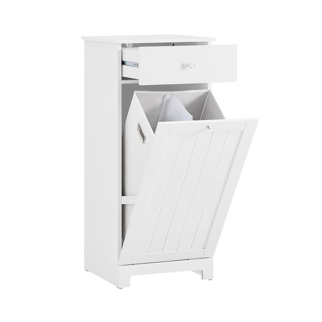 SoBuy BZR21-W Wäscheschrank mit ausklappbarem Wäschesack Wäschetruhe Wäschesammler mit Schubladen Wä