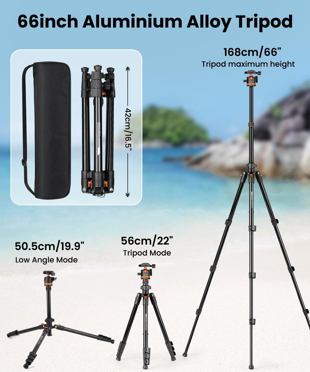 JOILCAN Aluminium Kamera Stativ, 168cm Robustes Reisestativ mit 360° Panorama Kugelkopf & Handyhalte