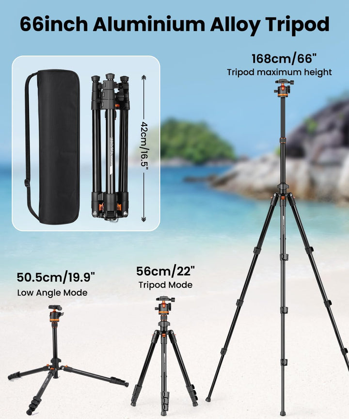JOILCAN Aluminium Kamera Stativ, 168cm Robustes Reisestativ mit 360° Panorama Kugelkopf & Handyhalte