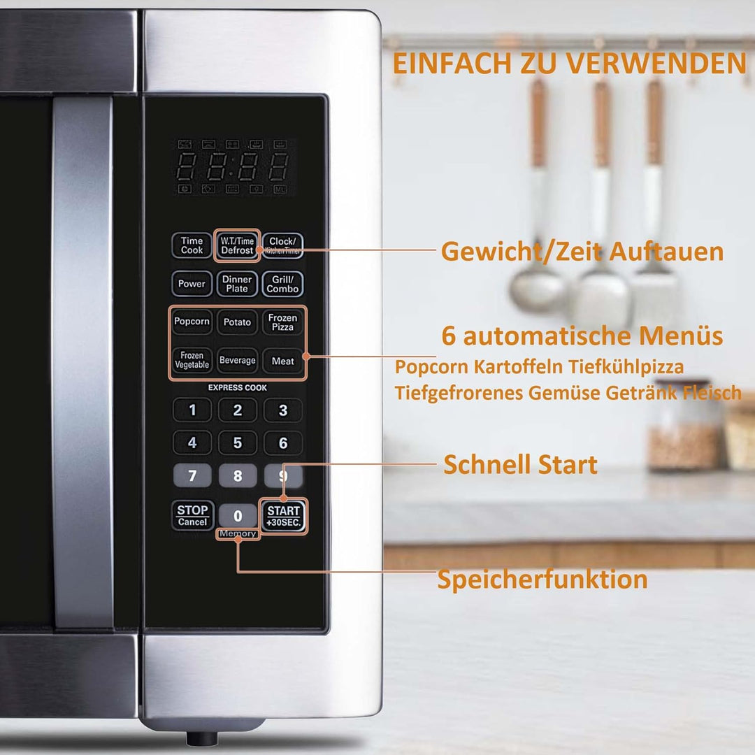Mikrowelle mit Grill,Techomey 2-in-1 Mikrowelle,1100W microwellengerät,42L, bis 1400W Grill, Kombi-F