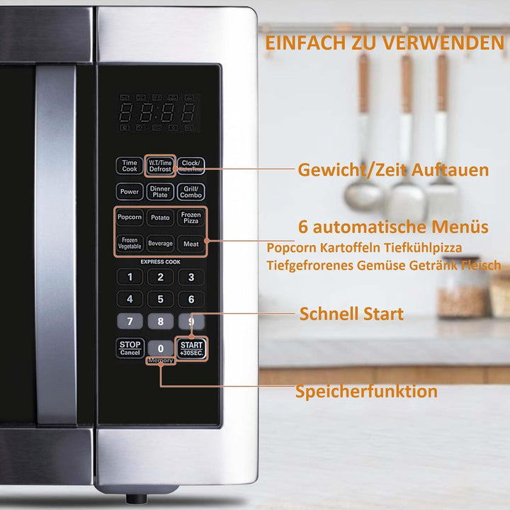 Mikrowelle mit Grill,Techomey 2-in-1 Mikrowelle,1100W microwellengerät,42L, bis 1400W Grill, Kombi-F