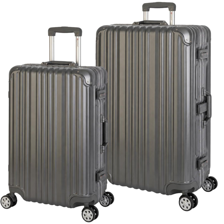Travelhouse London Koffer Grau M-65cm, L-75cm · 2er-Set · Alu-Rahmen · Polykarbonat Hartschale · Mit