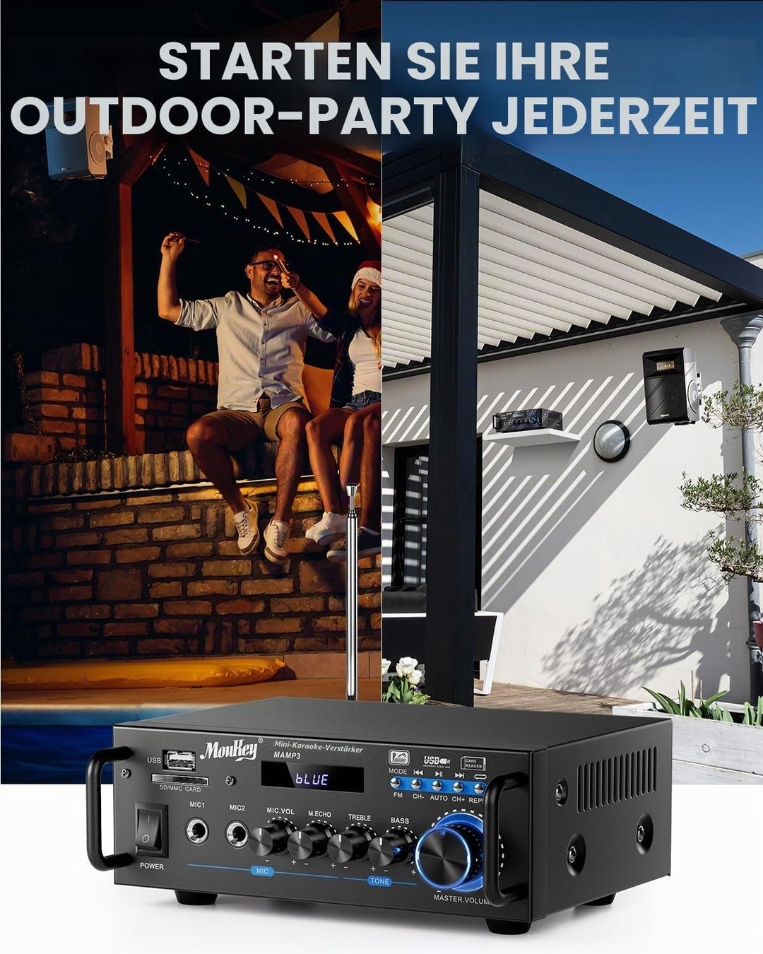 Moukey 2.0 Kanal Stereo Bluetooth Karaoke Verstärker, 100W Stereo Audio Verstärker Empfänger, Verstä
