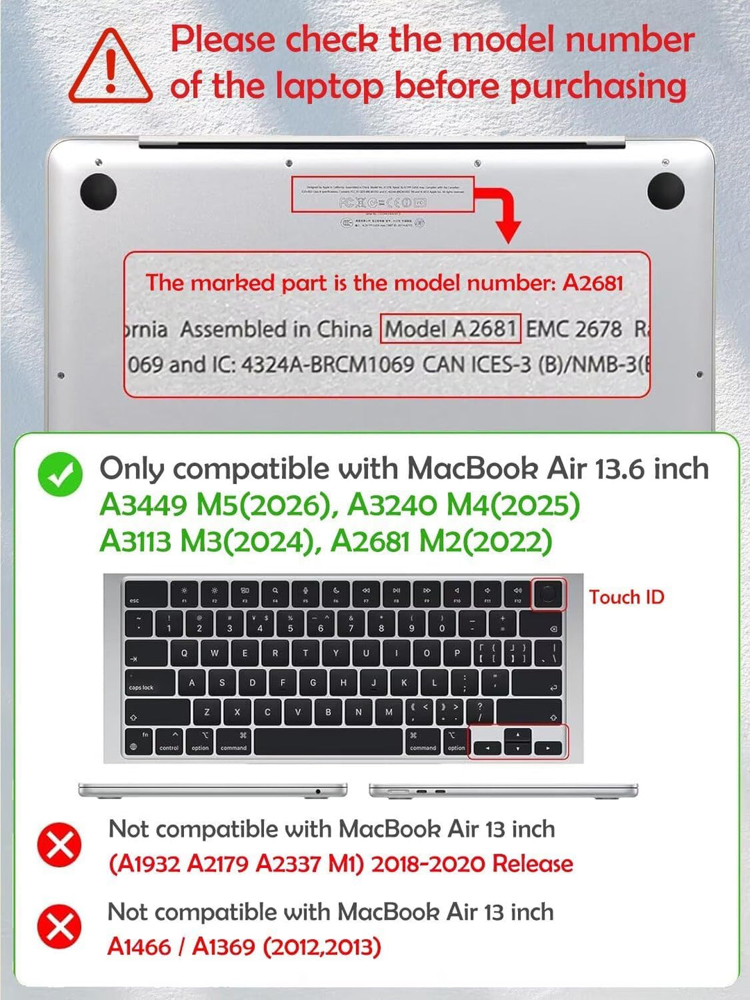 Fancity Kompatibel mit MacBook Air 13,6 Zoll Hülle mit M4 M3 M2, Modell A3240 A3113 A2681, Schlanke