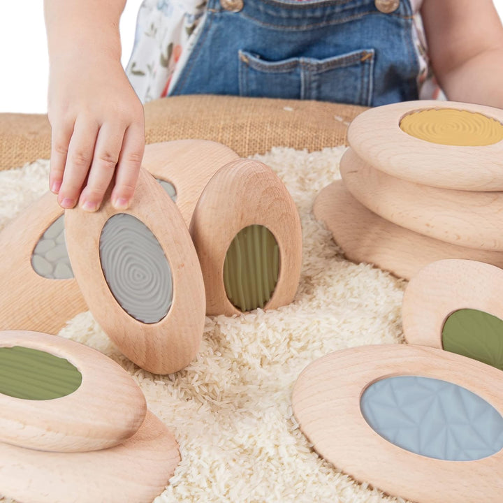 Guidecraft - Stapelbare sensorische Blöcke Jumbo Holz Flusssteine, Mehrfarbig (XGC-G6773)