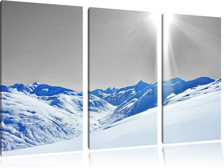 Pixxprint Berglandschaft im Winter / 3-Teilig/Gesamtmass 120cm Leinwandbild bespannt auf Holzrahmen/