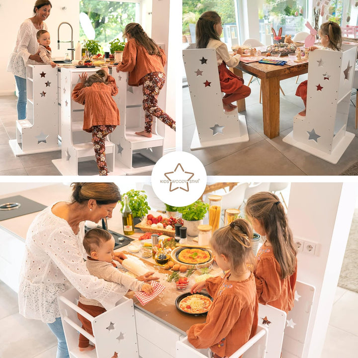 Kids Woody Star® Lernturm ab 1 Jahr [360° KIPPSCHUTZ] Höhenverstellbar Learning Tower Lernturm Monte