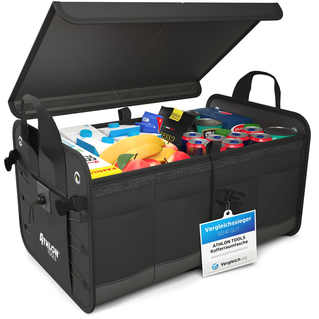 ATHLON TOOLS Premium Kofferraumtasche mit Deckel - 60 Liter XXL Kofferraum-Organizer - Extra stabile