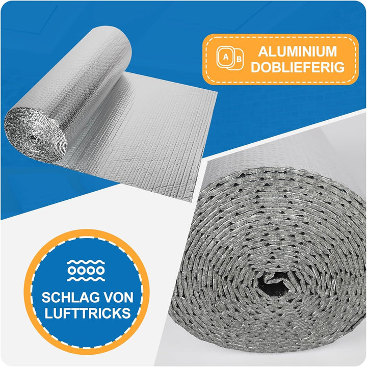 Dripex Aluminisierte Isolierfolie Dämmfolie Doppelte Alu-Luftpolsterfolie Dachisolierung 3-4mm Isoli