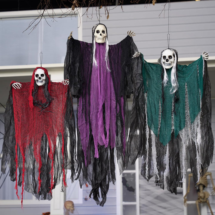 JOYIN 3 Stück Halloween-Skelett-Sensenmann-Dekoration zum Aufhängen, EIN 134 cm grosses Halloween-Sk
