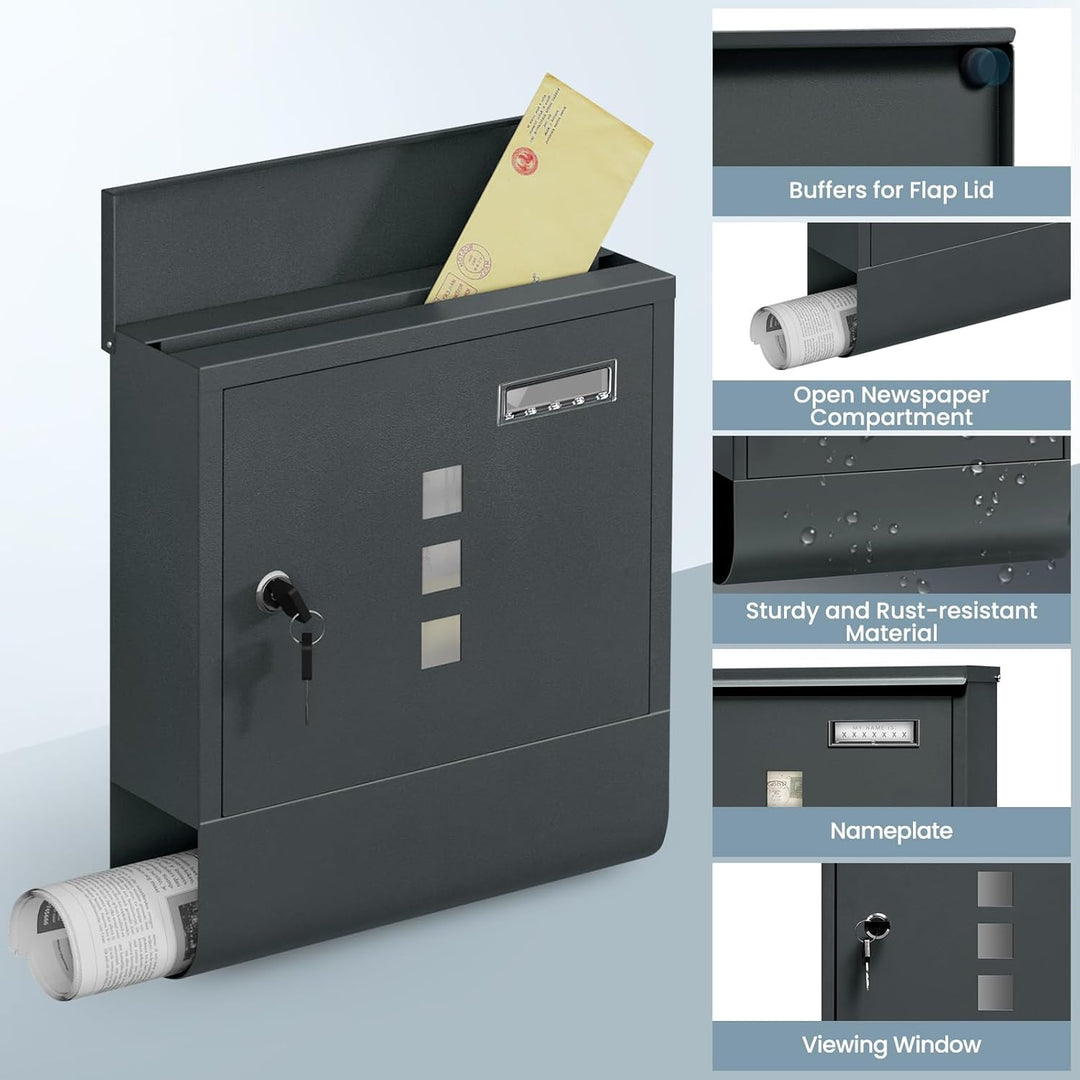 WOLTU Briefkasten Postkasten mit Zeitungsfach Sichtfenstern Namensschild, Wandbriefkasten abschliess