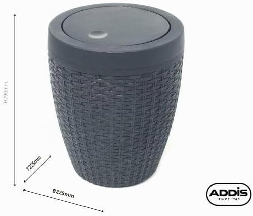 Addis, Rattan-Kunststoff, Plastik, anthrazit, Swing Bin Anthrazit Schwing-Mülleimer, Anthrazit Schwi