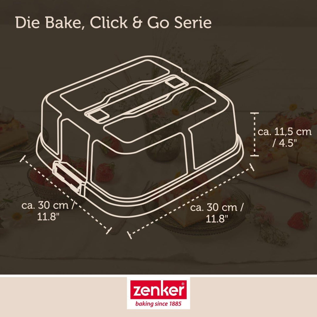 Zenker Bake, Click & Go Quadratische Haube – 30 x 30 x 11,5 cm – Passender Deckel für Kuchenformen z