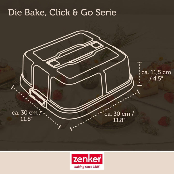Zenker Bake, Click & Go Quadratische Haube – 30 x 30 x 11,5 cm – Passender Deckel für Kuchenformen z