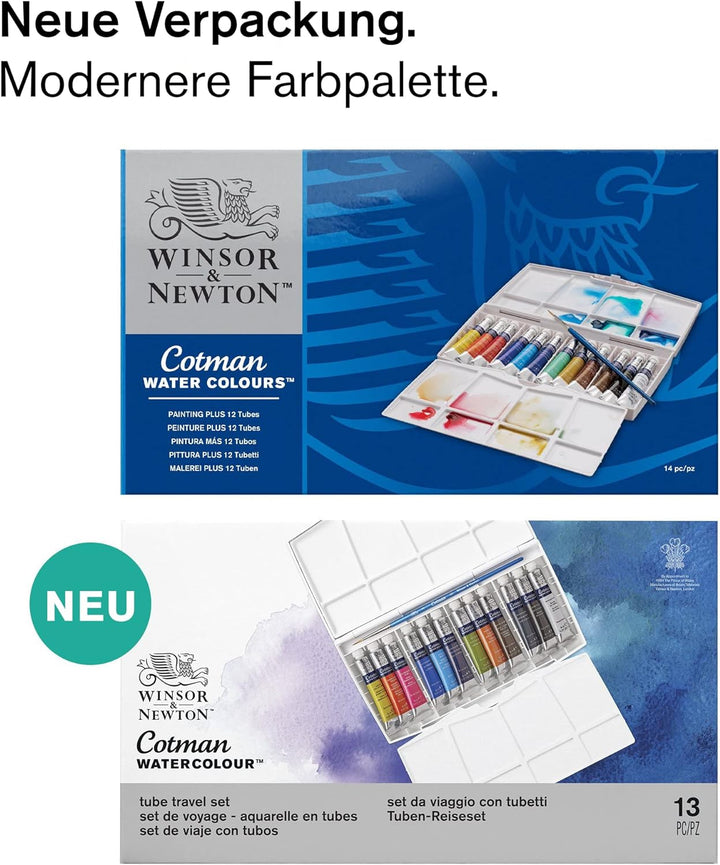 Winsor & Newton 0390377 Cotman Aquarellfarbe Painting Plus Set , 12 lebendige Wasserfarben aus hochw