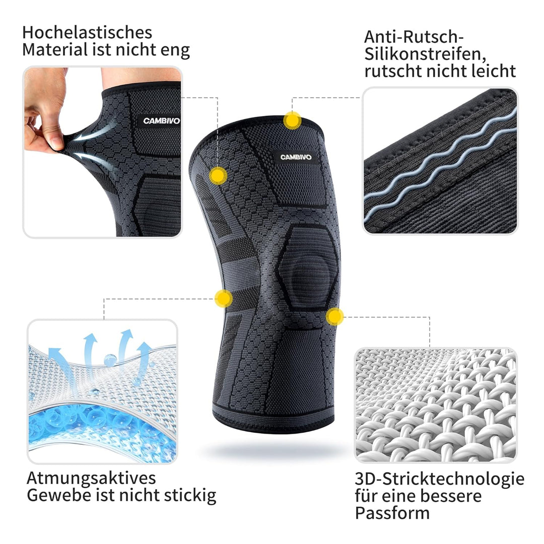 CAMBIVO 2 Stück Kniebandage Damen Männer, Kniestütze mit PMMA-Seitenstabilisatoren und Patella Pad,