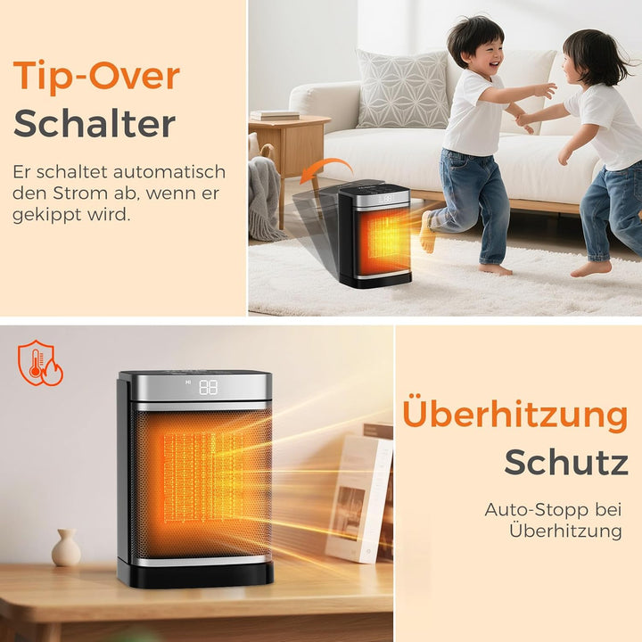 YASHE Heizlüfter Energiesparend 1500W Heizung Elektrisch mit Fernbedienung, Thermostat PTC-Keramik H