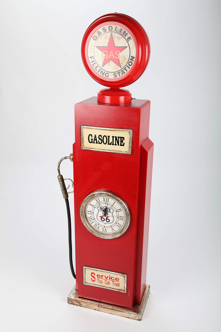 Design-Schrank Zapfsäule mit Uhr und Licht, Retro, rot, 110cm