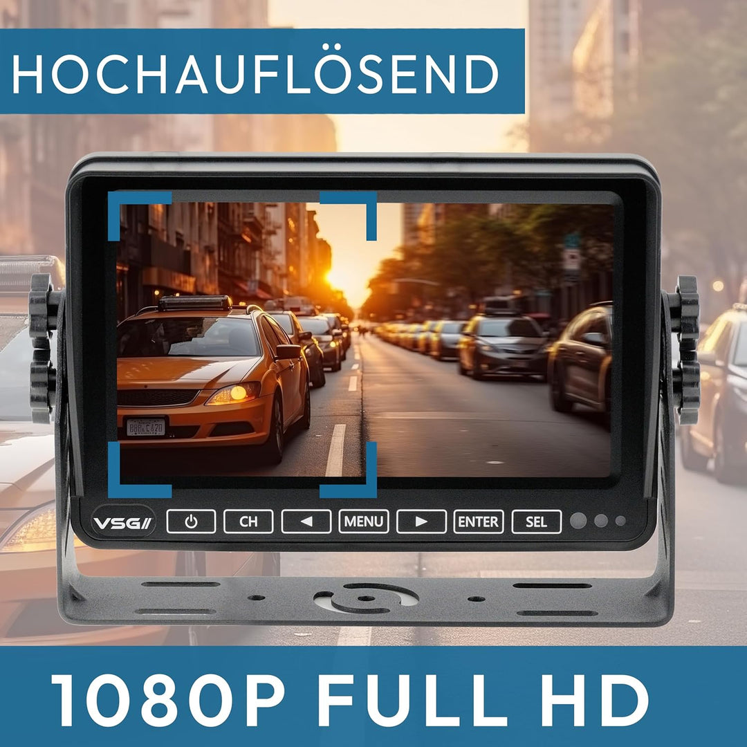 VSG24 – 7“ Quad Excellent HD Transporter Rückfahrmonitor, Heavy Duty, Monitor inkl. Zubehör, e-Zulas