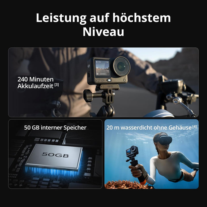 DJI Osmo Action 6 Essential Combo, Action-Cam mit 1/1,1″-Quadratsensor, Variable Blende von f/2,0-f/