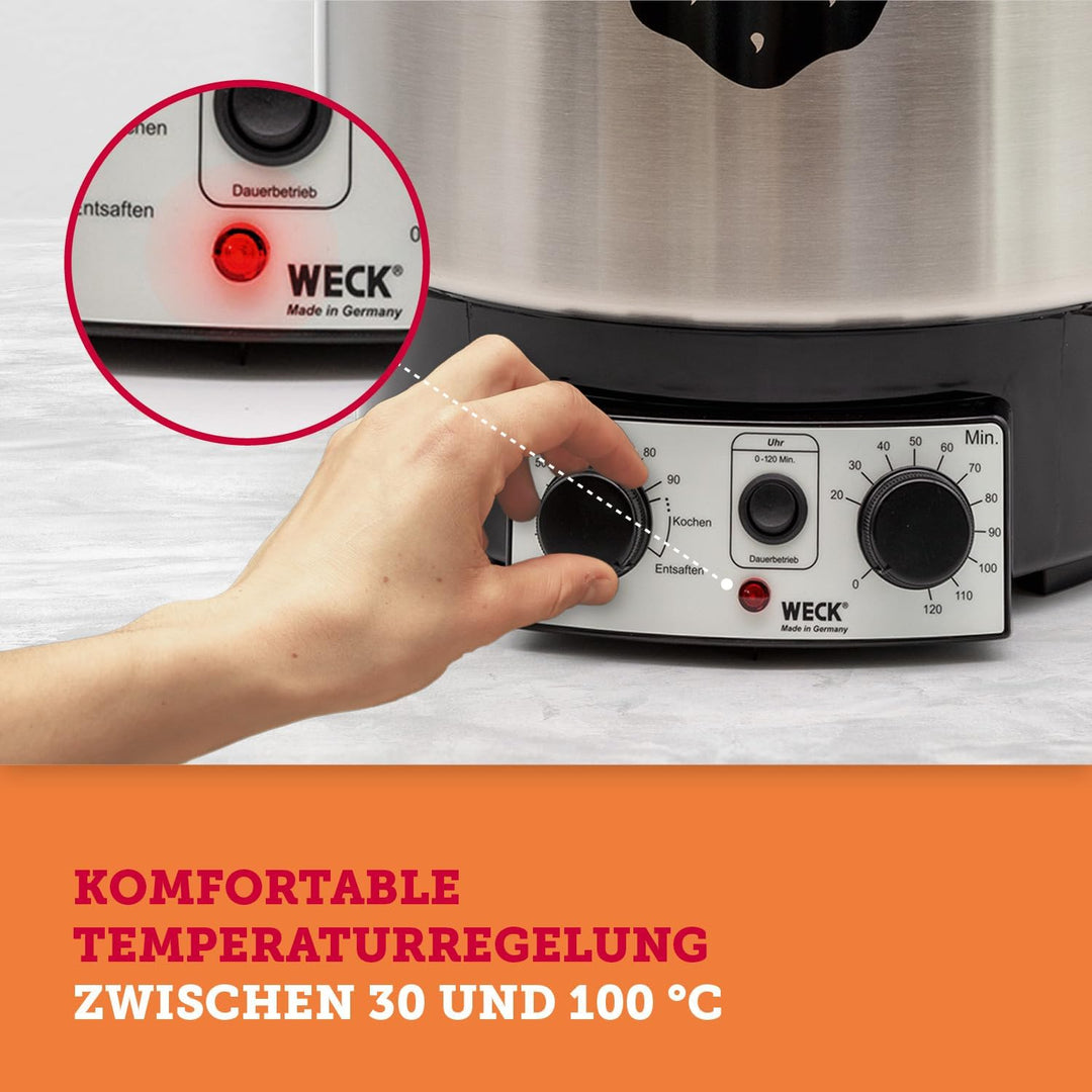 WECK Einkochautomat WAT25 Edelstahl mit Präzisionsthermostat & Zeitschaltuhr – 30L Einkochtopf, Glüh