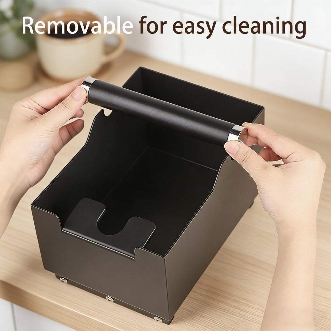 Schwarzer Edelstahl Knock Box, 2-in-1-Design, das eine Pressstation und einen Kaffee Abklopfbehälter