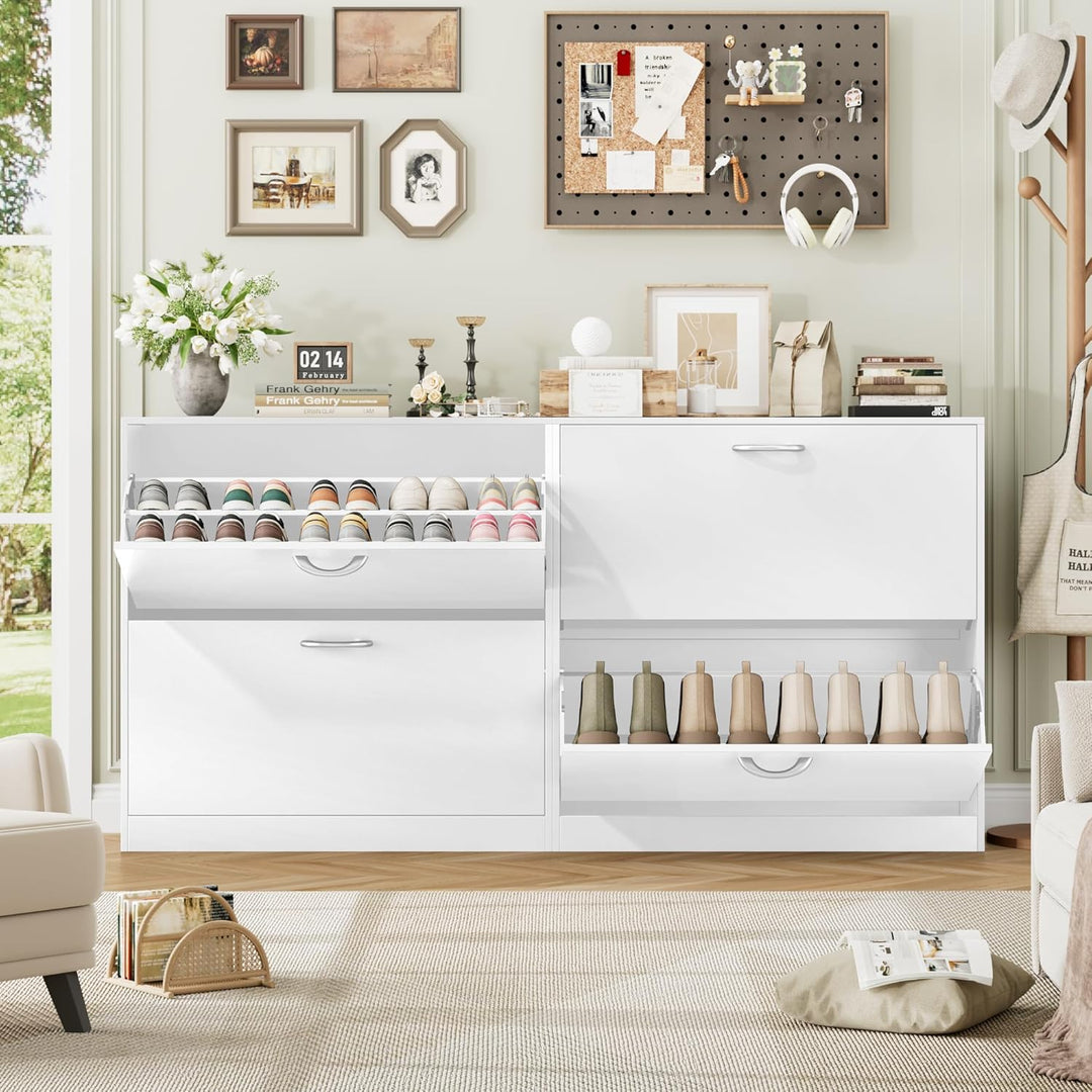 FirFurd Schuhregal mit 2 Fächern, Schuhschrank Weiss, Schuhkipper schmal, Schuhablage verstellbar, A