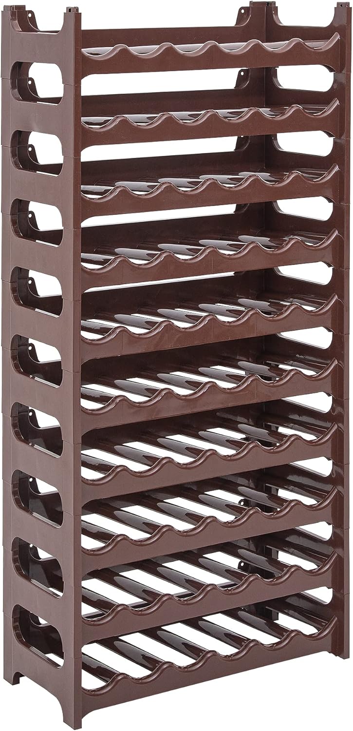 Novaliv Braunes, Modulares Flaschenregal für 60 Weinflaschen - Stapelbar, Erweiterbar, Robust - Idea