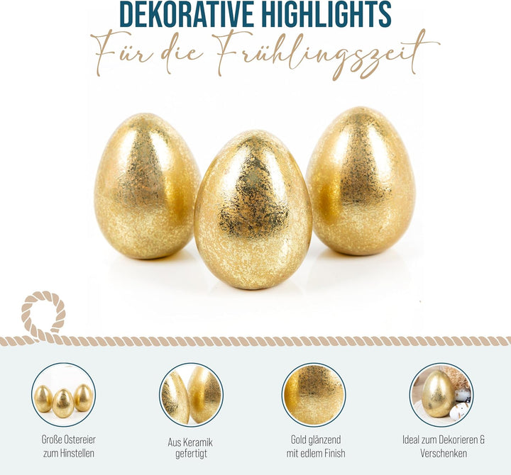 Logbuch-Verlag 3 kleine goldene Ostereier Eier aus Keramik goldfarben glänzend Osterdekoration Tisch