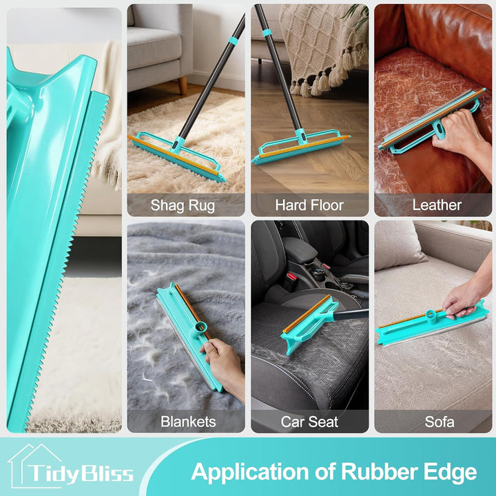 TidyBliss Tierhaarentferner, Teppichbürste mit 144 cm Langer Stiel, Beidseitig Verwendbar Haarentfer