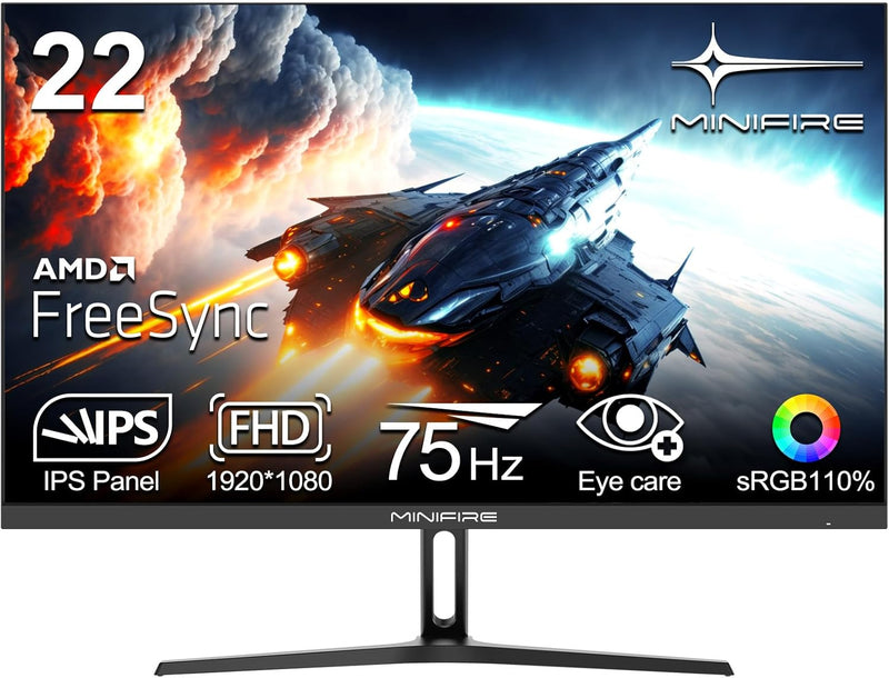 Minifire 22 Zoll Business Computer Monitor, Desktop Gaming Monitor, IPS, FHD 1080p,75 Hz, Adaptive-S